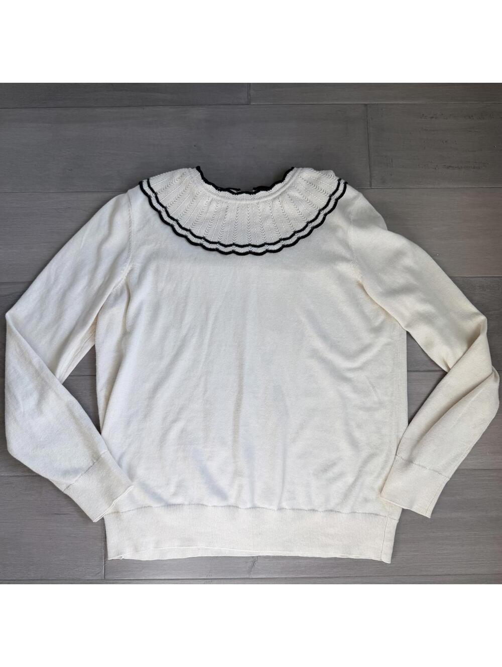 Cyrillus Paris Ruffled Pierrot Collar Knit Sweater Size M - Picture 5 of 8